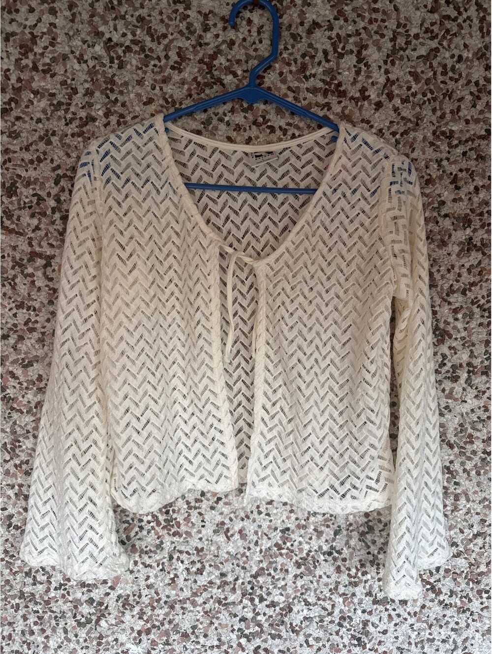 Self Esteem Cream Crochet Lace Tie Front Cardigan Top Y2K Size L